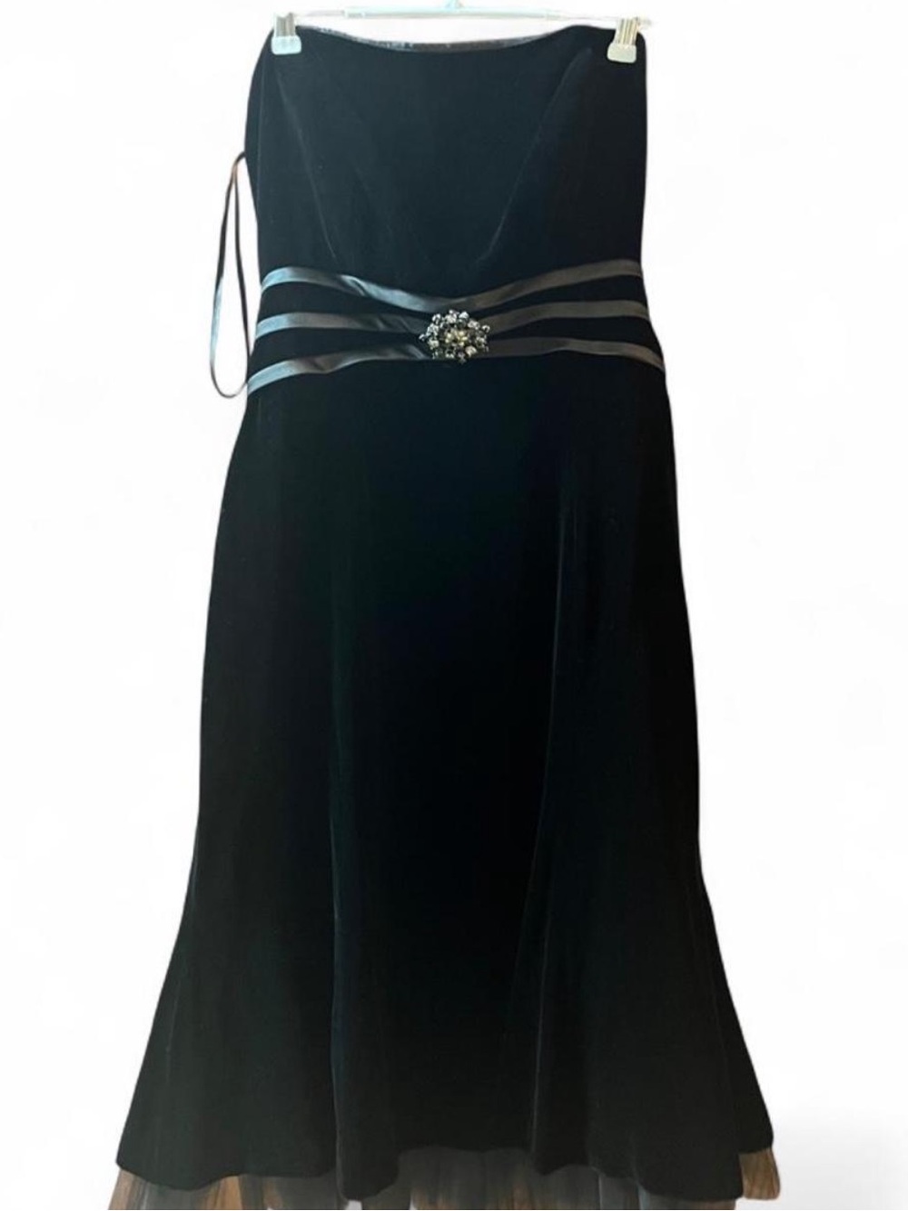 Talbots NWT Black Velvet Strapless Dress Brooch Tulle Trim Formal Midi 8
